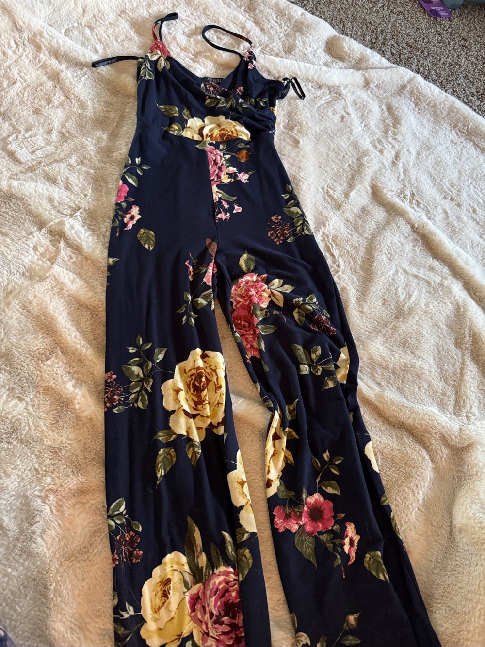 Joe & Elle Navy Floral Spaghetti-Strap Wide-Leg Jumpsuit